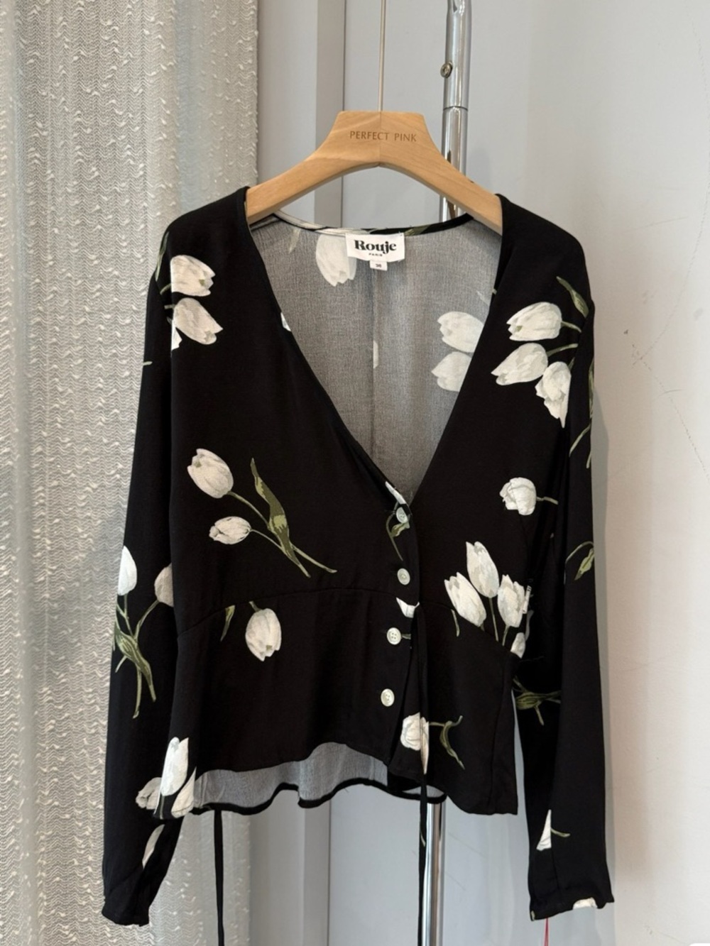 Rouje Black Viscose Top with Light Grey Lining